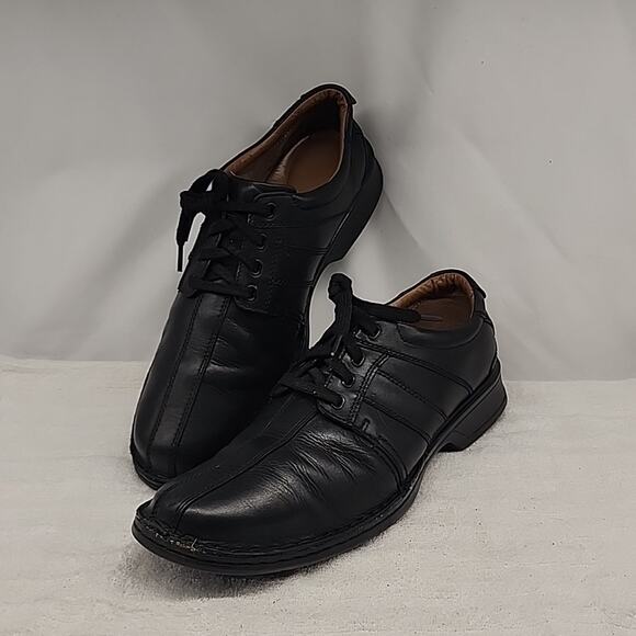 CLARKS TOUAREG VIBE BLACK LEATHER OXFORDS MENS 12 M GUC MADE IN INDIA - Picture 16 of 16